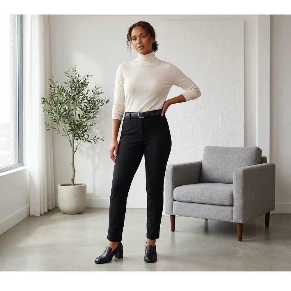 Quince Ponte Knit Pants Women M Black Stretch Slim Leg Workwear Office 2550